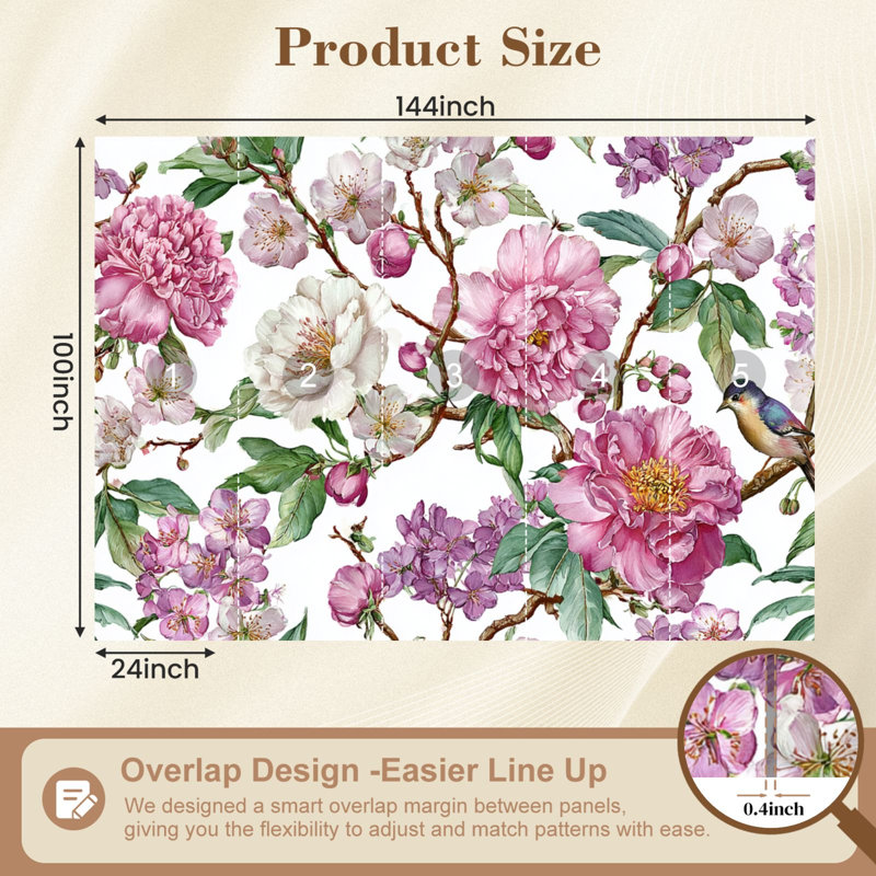 Papier peint adhésif de style bohème Boho, L 144 po x l 100 po
