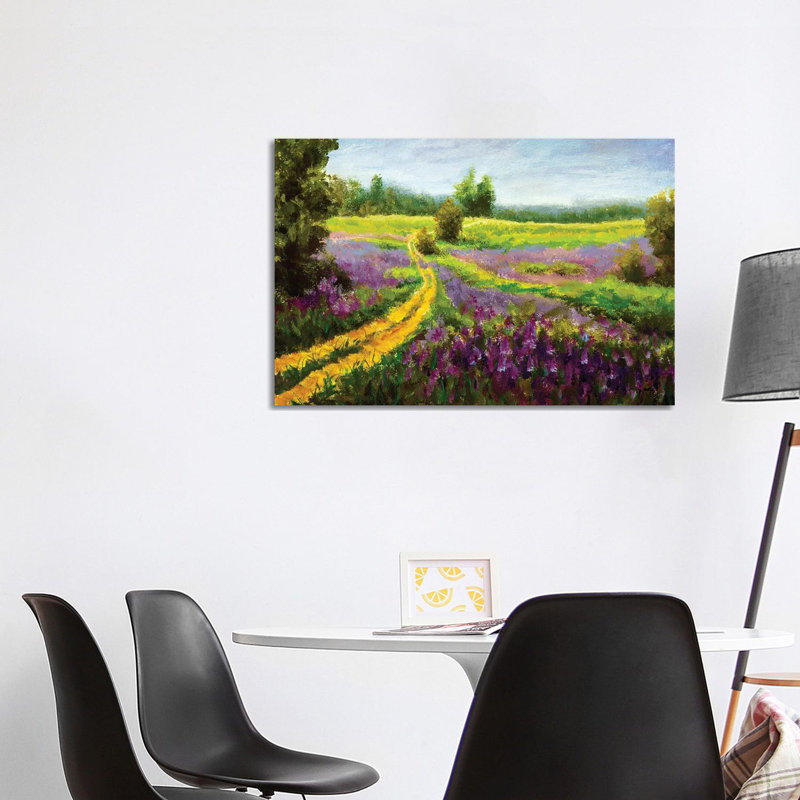 Purple Flowers Field by Valery Rybakow - Painting on Canvas, Wrapped Canvas, 66.04 cm H x 45.72 cm W x 1.91 cm D