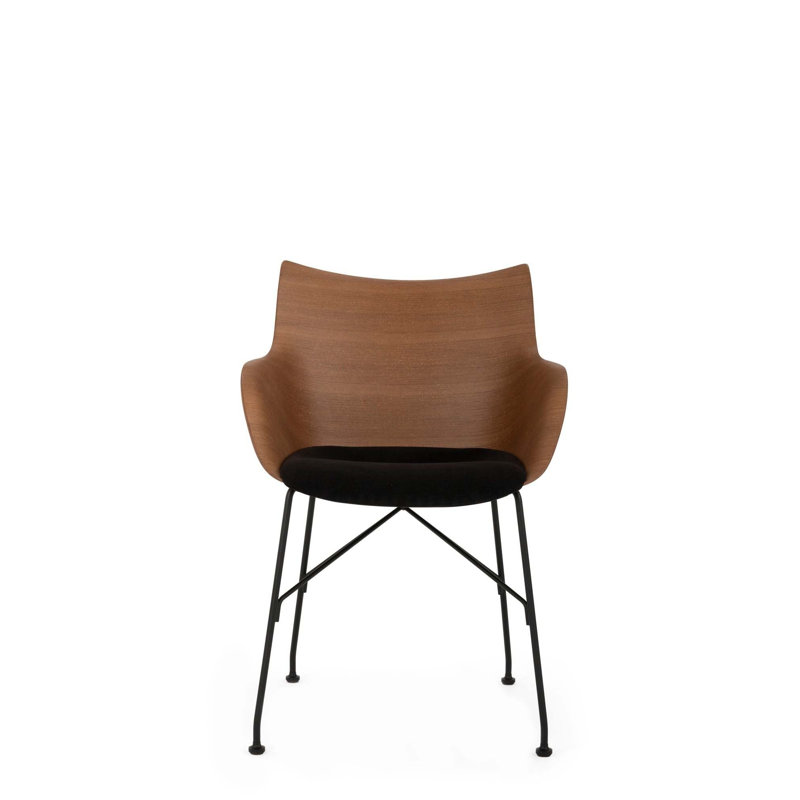 Q/Wood Upholstered Arm Chair, Dark Wood/Black/Black