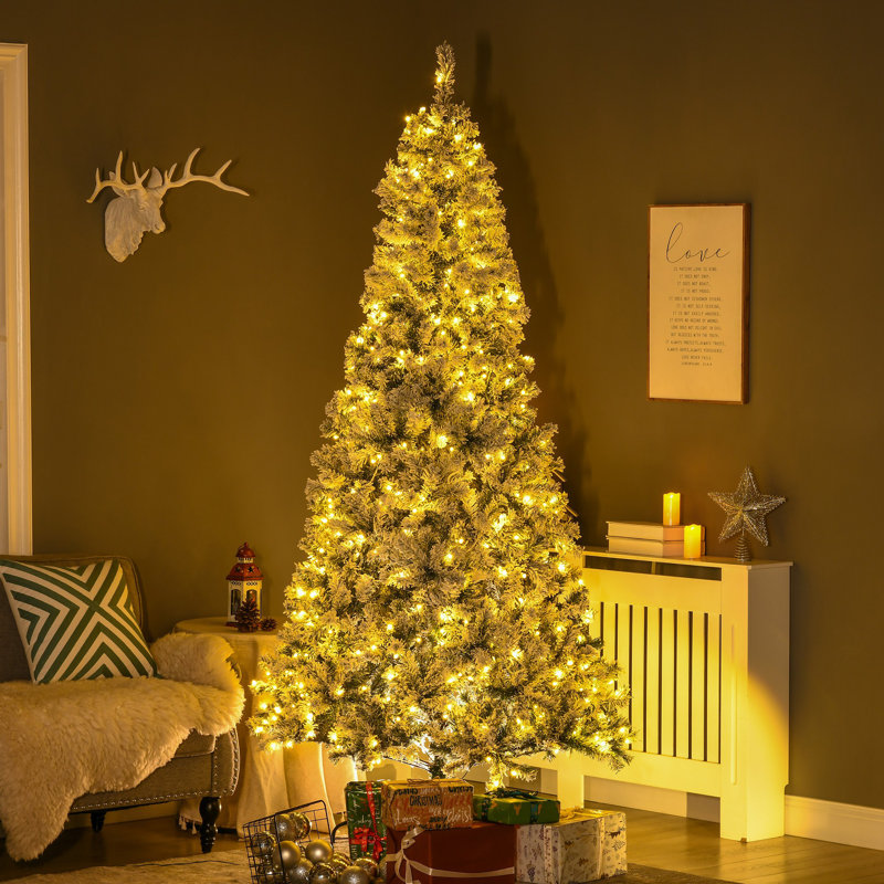 7.5ft High Pre-Lit Artificial Christmas Tree with Snowflake Branches, LED Lights