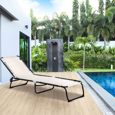 4 Reclining Beach Seat - Breathable Mesh Seat, Foldable, Cream White For Outdoor, Patio Outdoor Back, Patio, Beach, Yard