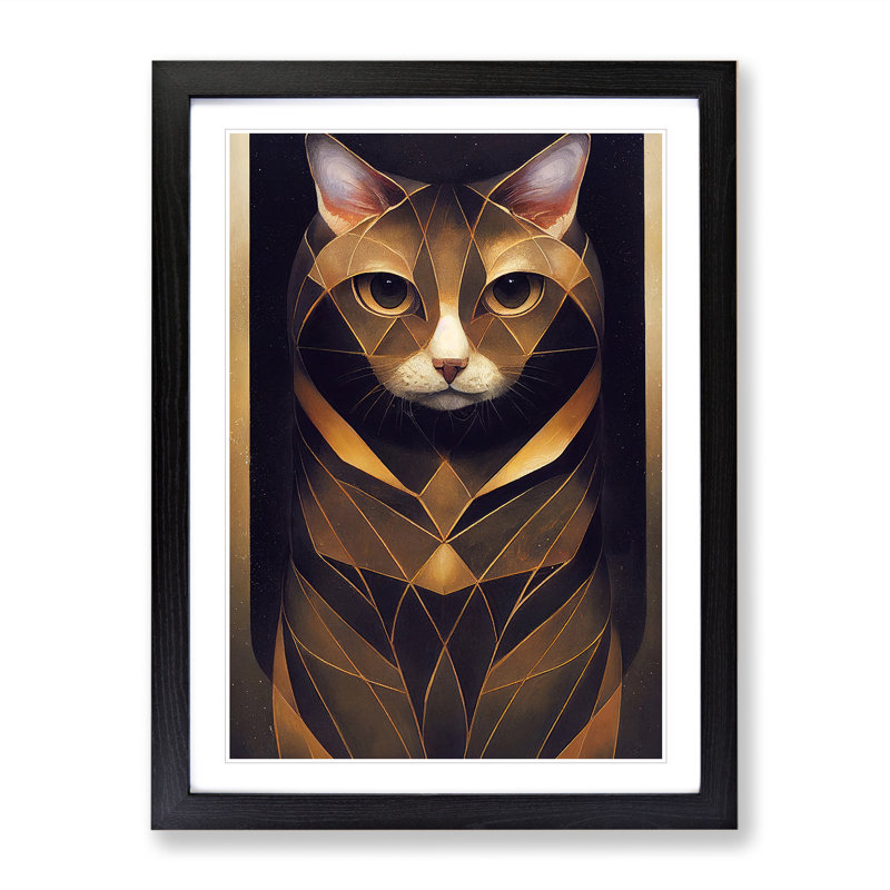 Cat In Nouveau No.1 - Single Picture Frame Print, 64cm H x 46cm W x 2cm D, Black Framed