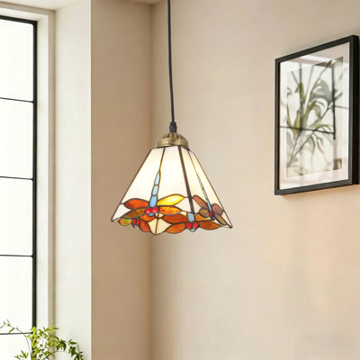 Dragonfly Stained Glass Pendant Light, E26 Single Light Vintage Accent