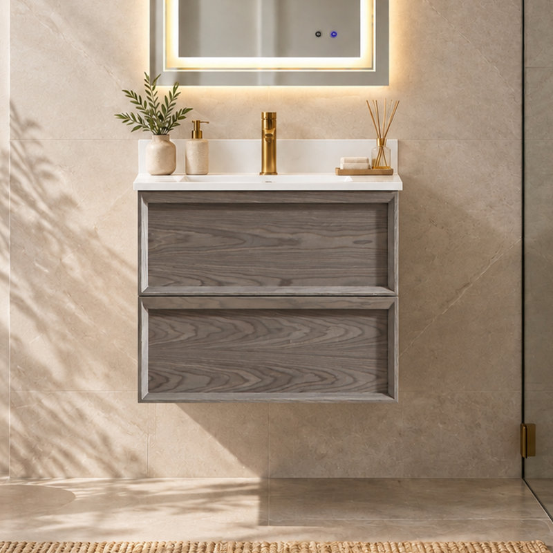 Meuble-lavabo mural flottant 36 po Modern, Smoked Grey Oak, 24"