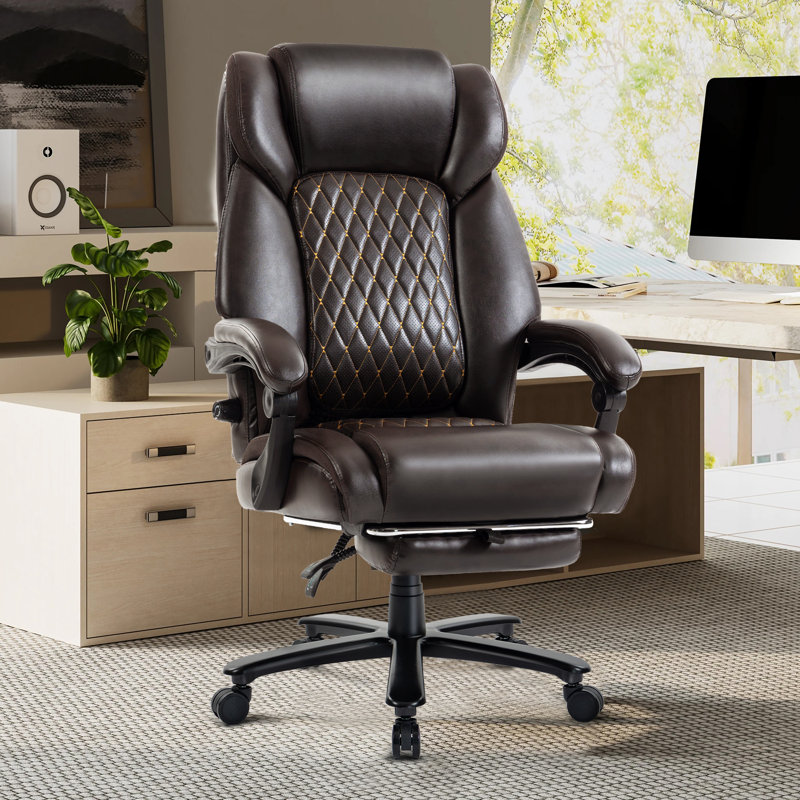 200KG Heavy Duty High Back Executive Chair Ergonomic Computer Desk Chair with Adjustable Lumbar Support, Brown, Faux Leather
