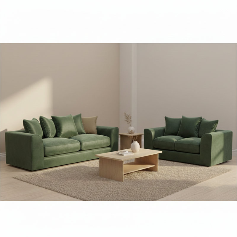 5 Seater Velvet Sofa, Green