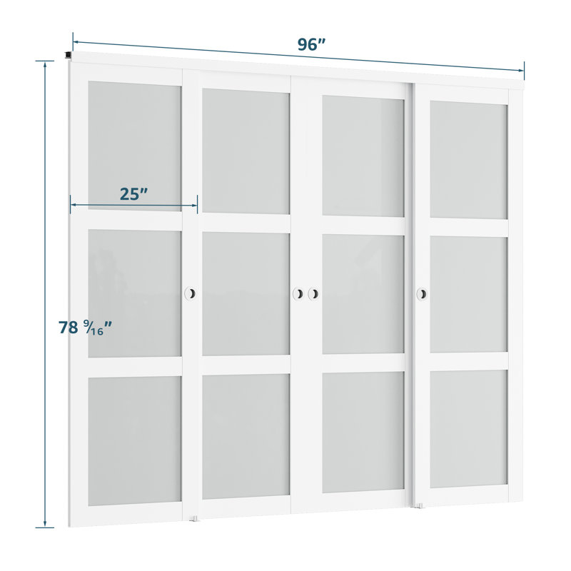 Portes coulissantes doubles en verre givré avec ensemble de quincaillerie d'installation, 96 po x 80 po, Crème