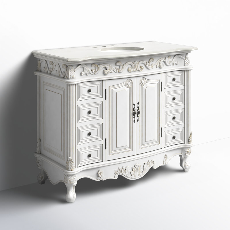42'' Single Bathroom Vanity with Top, Antique White, Pure White