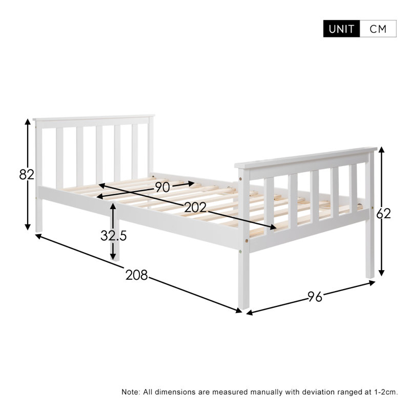 Wooden Bed Single Bed Frame With Slatted Frame Wooden Bed With Headboard, European Single (90 x 200cm)