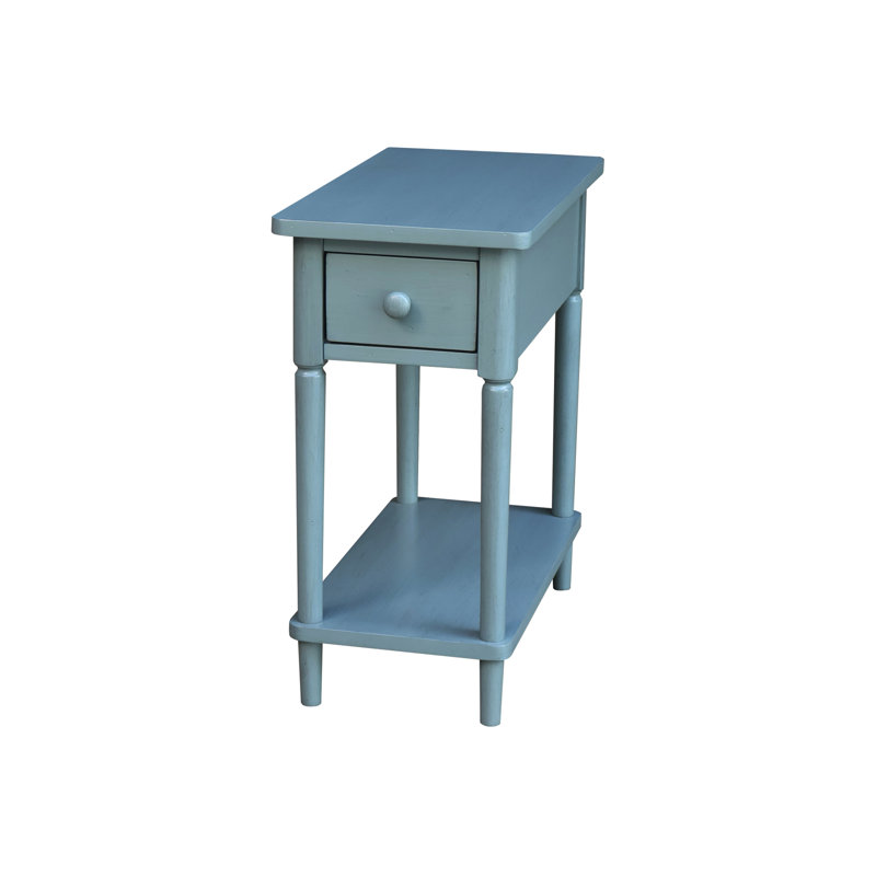 Deboria Solid Wood End Table with Storage, Antique Rubbed Ocean Blue