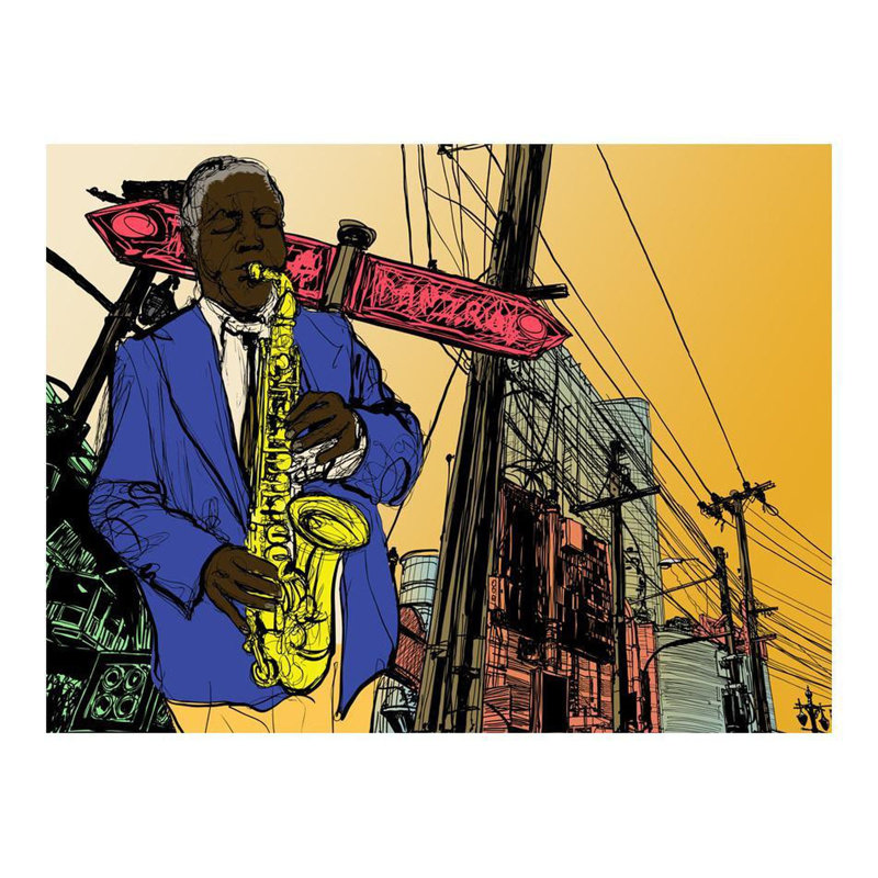 Murale saxophoniste à New York, L 106 po x l 137 po