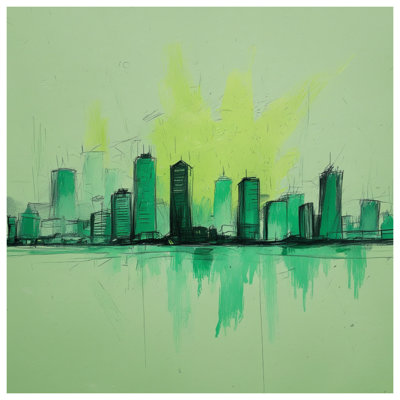 Green Cityscape Illustration Shower Curtains Extra Long