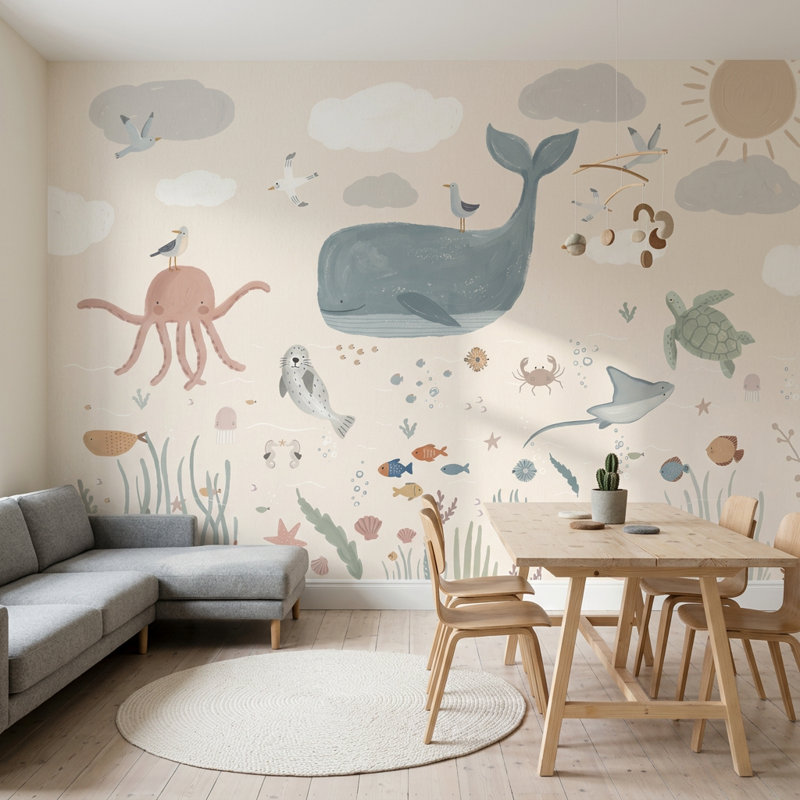Décoration murale sous-marine en forme de baleine sous-marine, 140 po x 108 po, Peler et coller