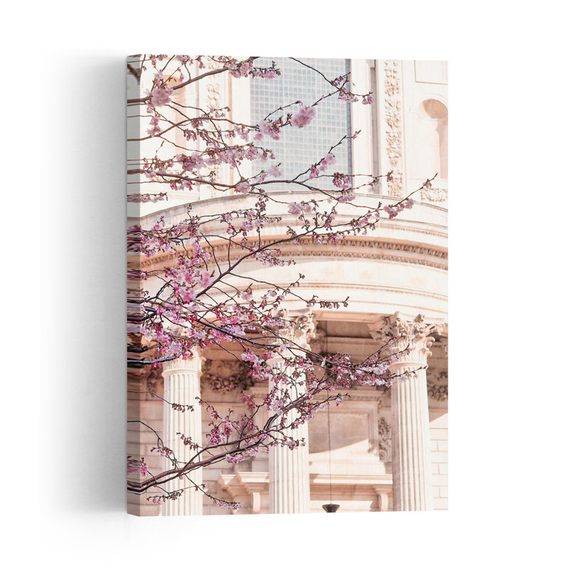 Pink Blossoms Classical Building Abstract Contemporary Architecture City Wall Art Print, 60.96cm H x 40.64cm W