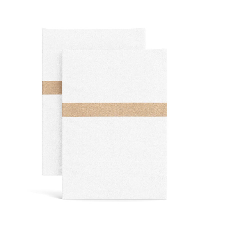 Ready-to-Bed 2.0 Cotton & Trim Pillow Case, White/Taupe, Standard Pillowcases