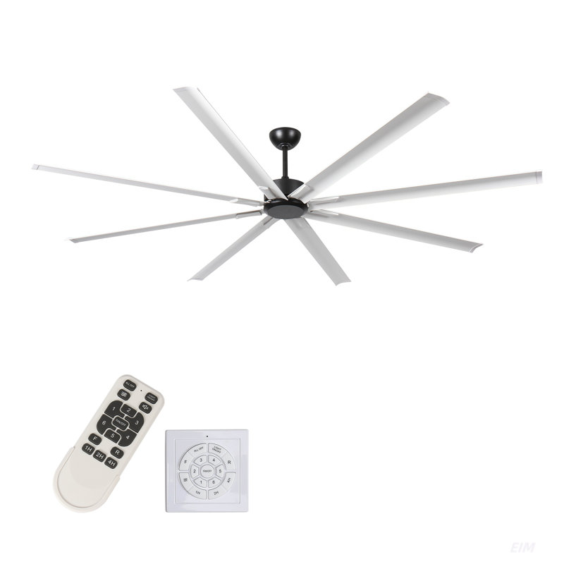 Grand ventilateur de plafond 8 pales à double couche en aluminium durable, ventilateur de plafond 96 po avec éclairage et télécommande, moteur CC réversible à 6 vitesses