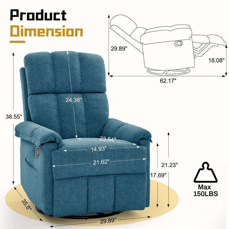 Recliner Chair,Rocker Recliners for Adults, Small Recliners for Small Spaces, Manual Recliner with Side Pockets for Living Room Bedroom