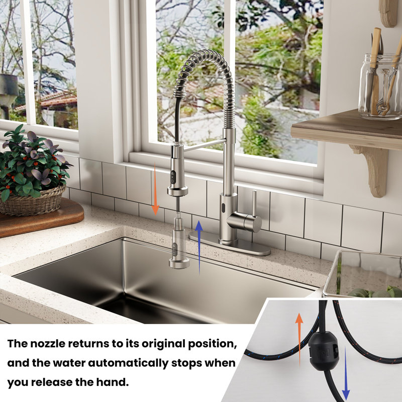 Brushed Nickel Touchless Pull-Down Kitchen Faucet with Spray