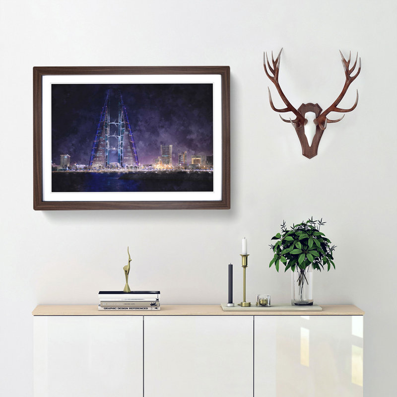 Trade Centre in Manama Bahrain - Picture Frame Graphic Art Print, 24cm H x 33cm W x 2cm D, Walnut Framed