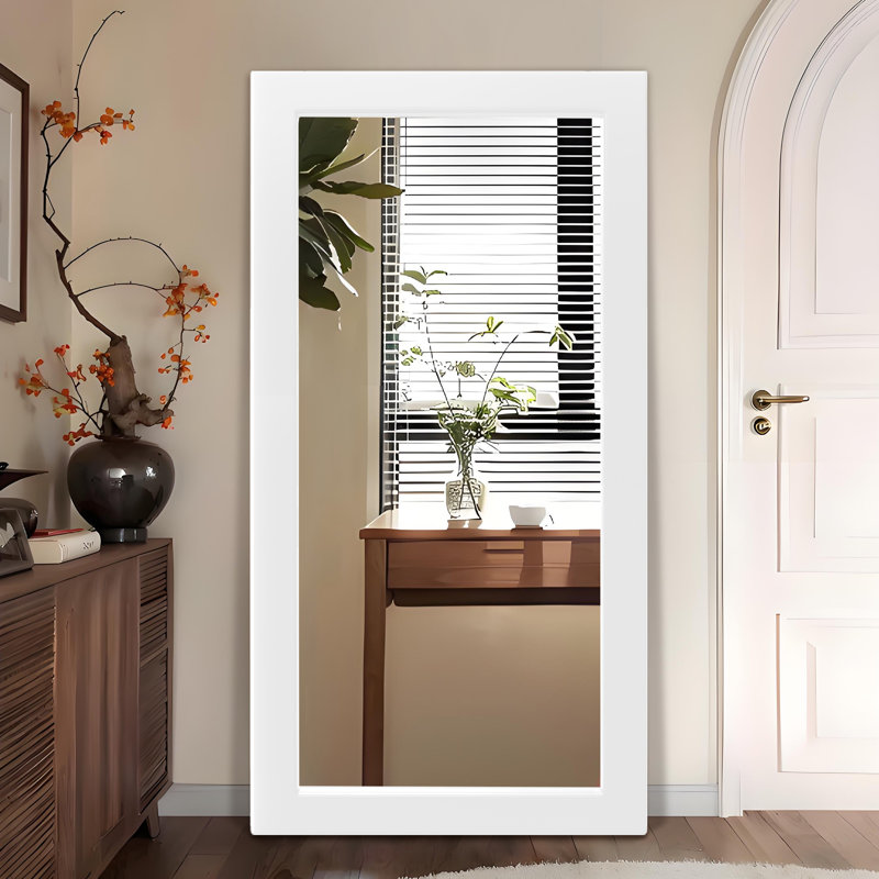 Wooden-Framed Full-Length Mirror, Moisture-Resistant, White