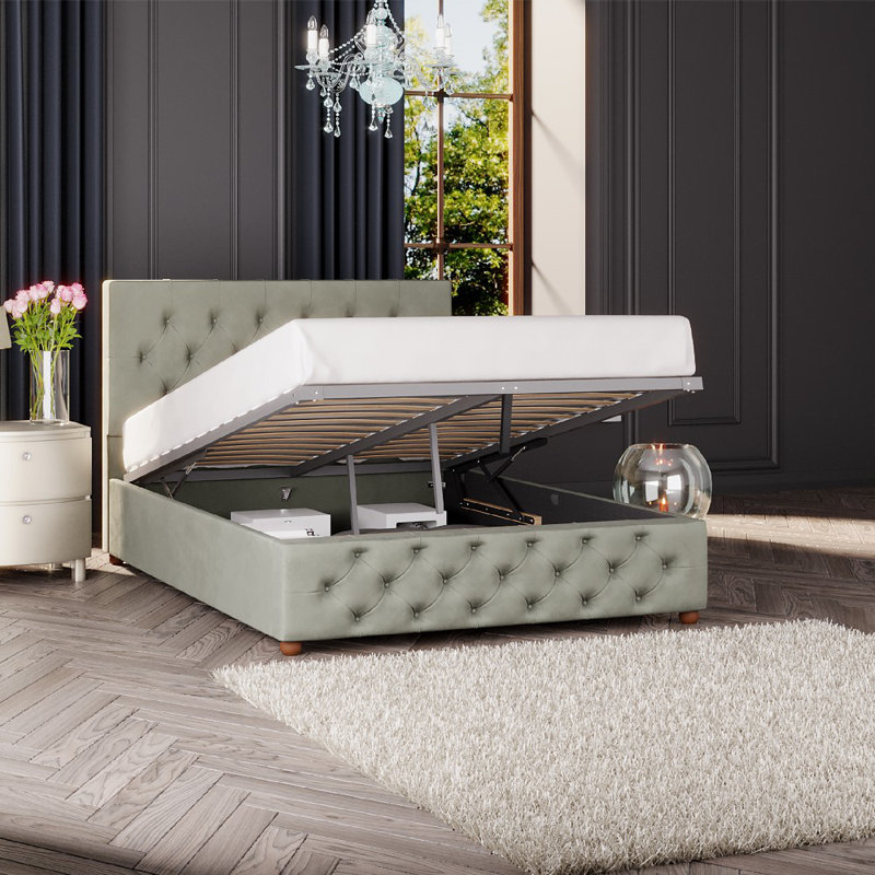 Upholstered Ottoman Bed, Duck Egg, Small Double (4')