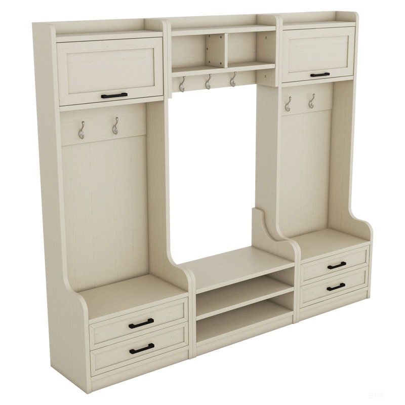 4-In-1 Detachable Hall Tree With Storage, Hooks, And Shoe Bench For Entryway And Hallway Organization, Beige