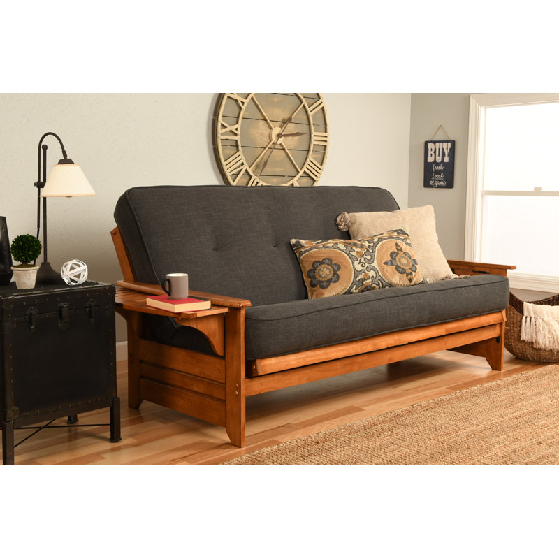 Johnte 82'' Wide Full Futon And Mattress, Barbados, Linen Charcoal Microsuede, Premium Pocket Coil