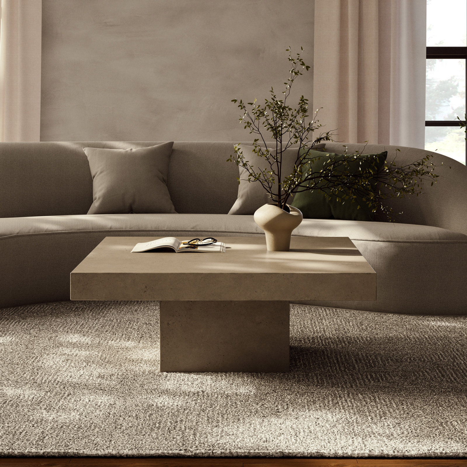 Kareen 43" Concrete Coffee Table, Dark Gray
