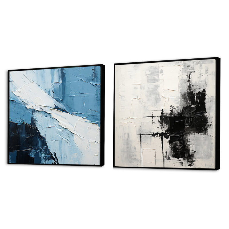 Minimalisme harmonie scandinave - ensemble de 2 collages scandinaves carrés, Cadre flottant noir, H 16 po x l 33 po
