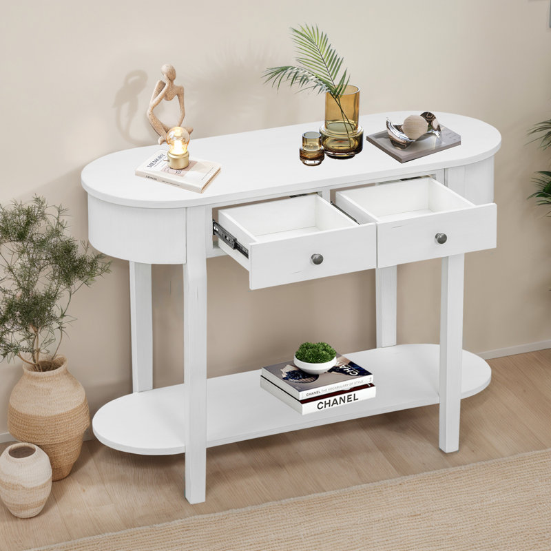 Console avec design incurvé, Blanc antique