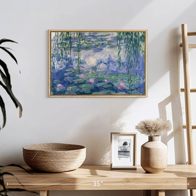 Nymphéas V, 19 po x 13 po, Cadre flottant en bois naturel