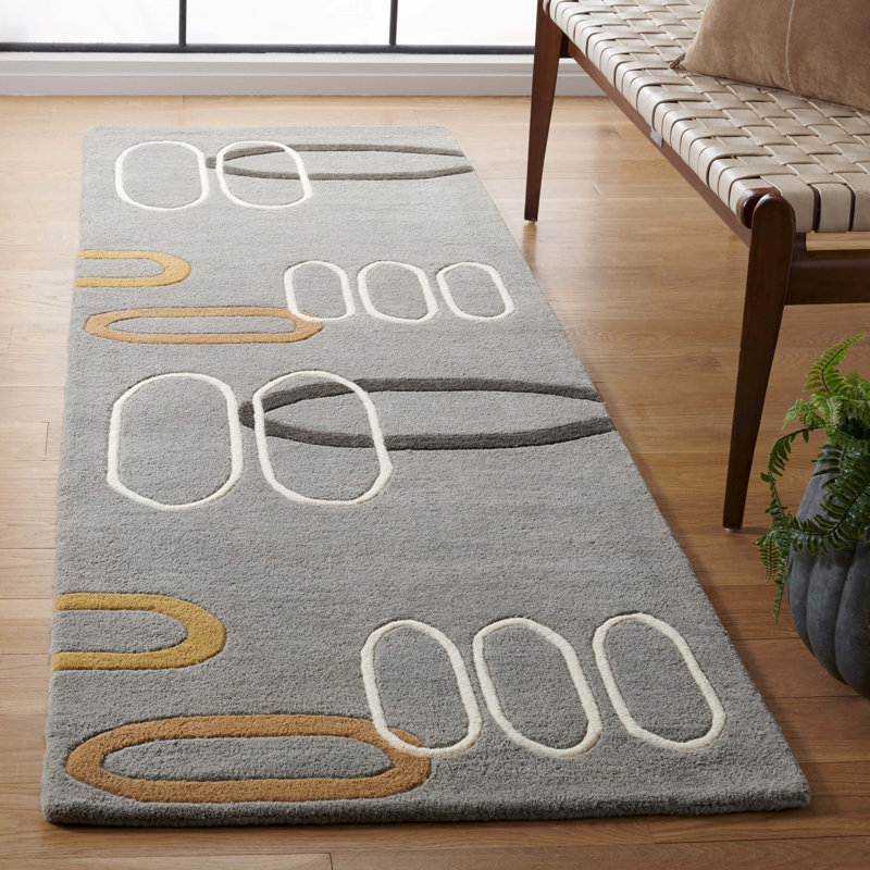 Tapis géométrique en laine et en viscose touffeté à la main Carolea Soho, Tapis de couloir 2 pi 6 po x 8 pi