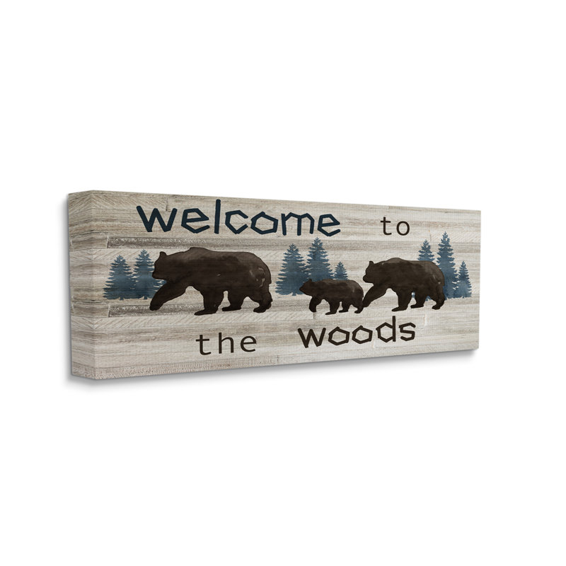 «Welcome to Wood Rustic Bears Forest Design» par Nan - impression, Toile tendue, H 10 po x l 24 po x P 1,5 po