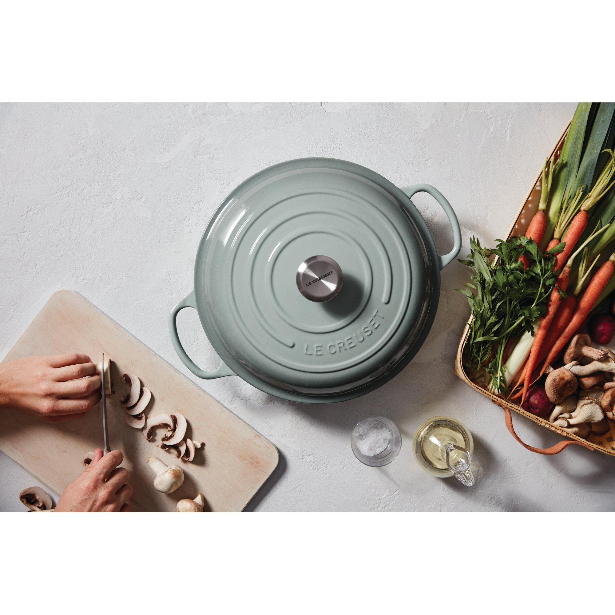 Le Creuset Signature Enameled Cast Iron Braiser with Lid, Sea Salt, 3.5 quarts