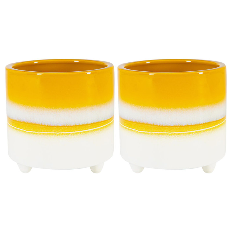Ceramic Pot Planter, 13.5cm H x 14cm W x 14cm D, Yellow