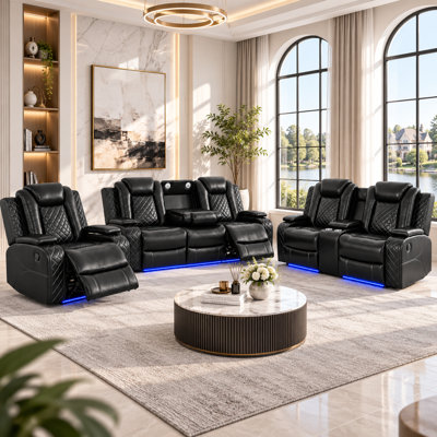 Ensemble de canapés inclinables électriques 3 pièces en similicuir haut de gamme pour salon