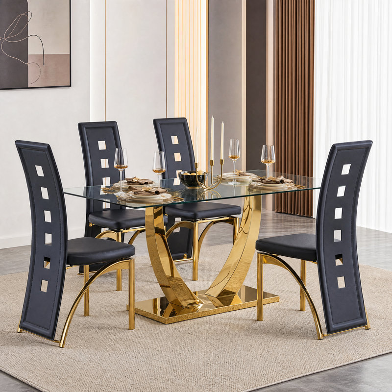 Table de salle à manger Plouffe, H 30,1 po x L 62,8 po x l 35,43 po, Gold 
