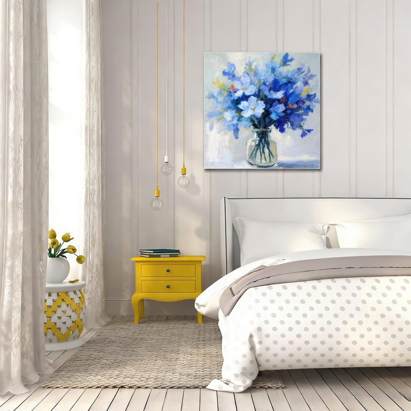 Bouquet de fleurs bleues Airy, sans cadre, murale, 16 x 16 po