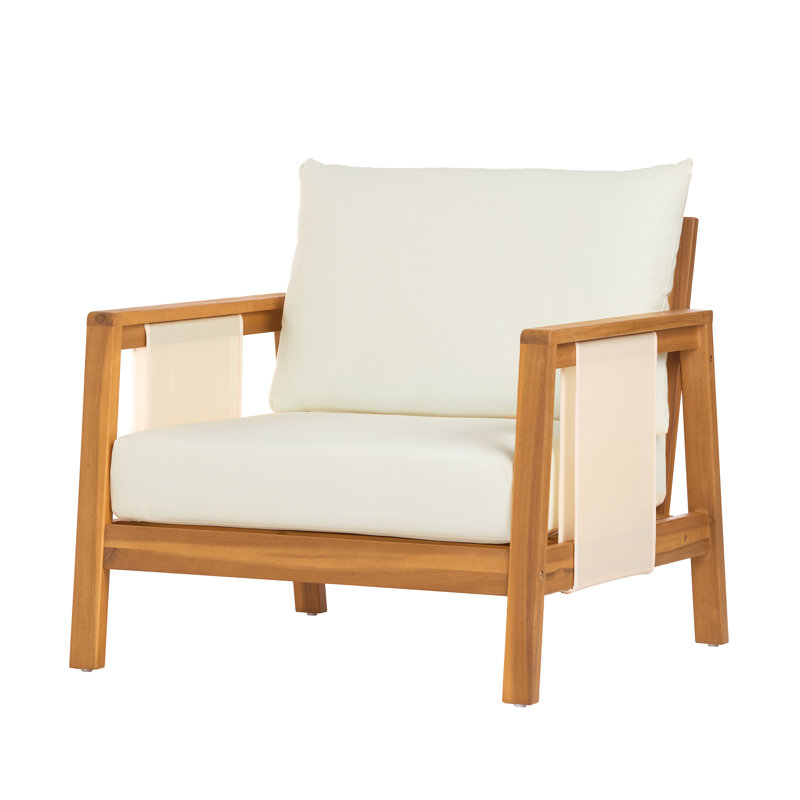 Fauteuil club d'extérieur en bois d'acacia Calera Modern Coastal, 1, Coussin beige / structure en teck