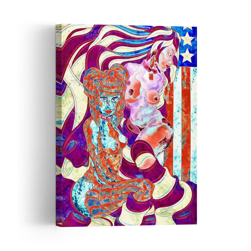 Vibrant Flag Women Abstract Colorful Contemporary Landscape Nature Wall Art Print 1 Piece Wrapped Canvas Wall Art