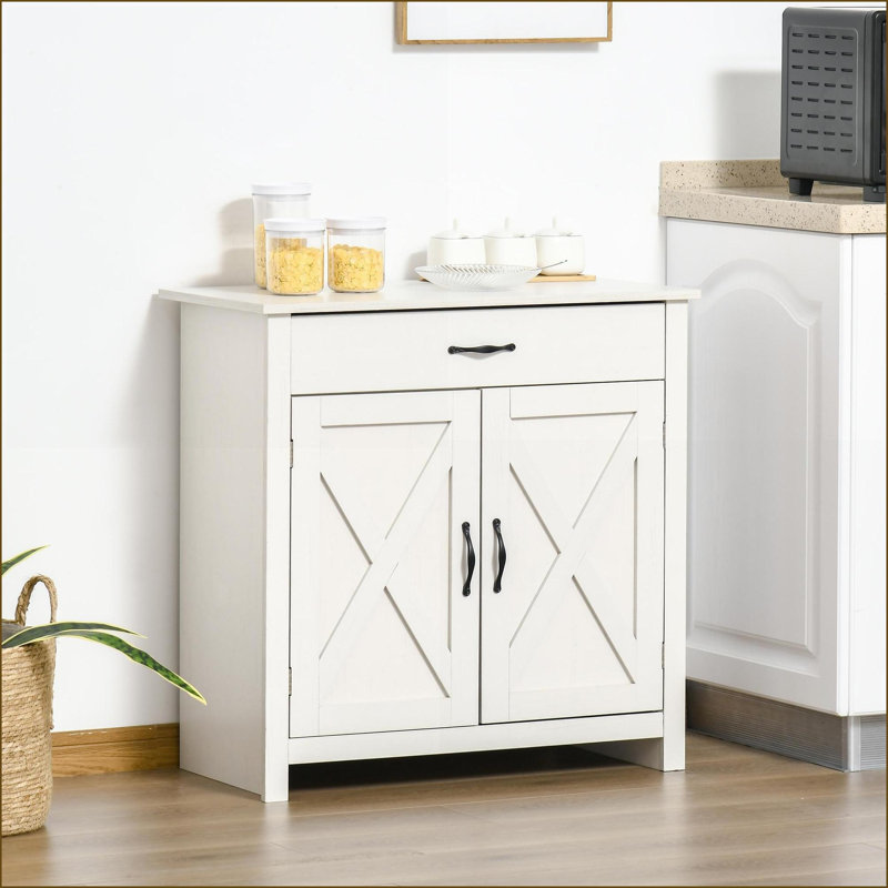 Sideboards Farmhouse Barn Door Wash Accent Cabinet with Drawer &amp; Adjustable Shelf, 31.5" W | MDF &amp; Particleboard | Anti-Toppling Design