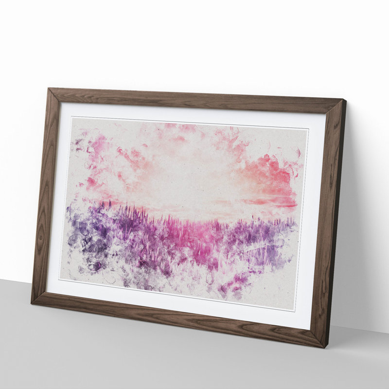 Purple Meadow - Single Picture Frame Print on Wood, Walnut Framed, 65cm H x 90cm W x 2cm D