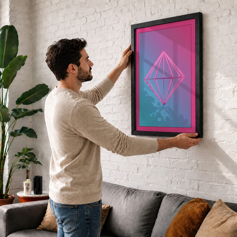 Neon Diamond Geometric - Framed Print, Unframed, A3 - 42.0 x 29.7 cm