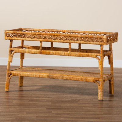 Bali & Pari Savitri Modern Bohemian Natural Rattan 2-Tier Console Table by Bayou Breeze