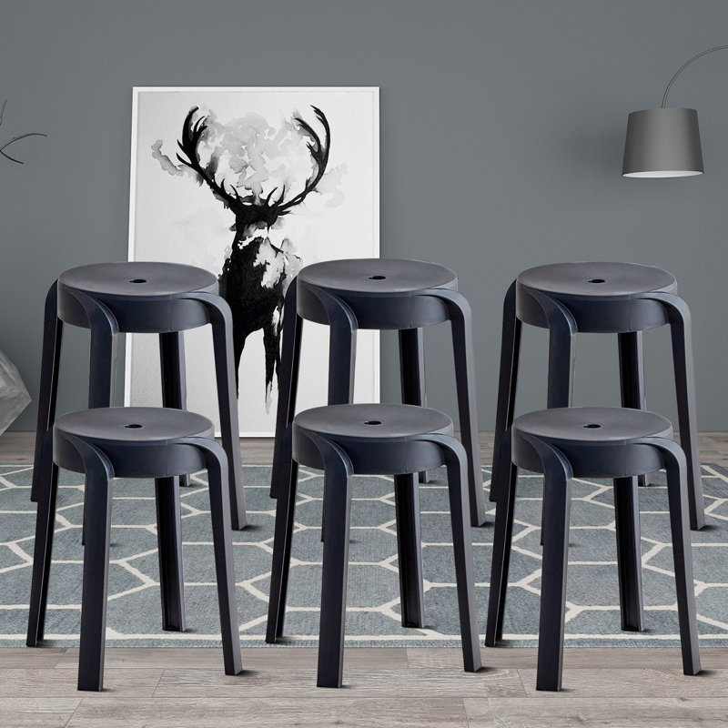 Nathalye Lightweight and Stackable Plastic Accent Stools, 6 Pcs/Set, For Indoor/Outdoor Use, Black