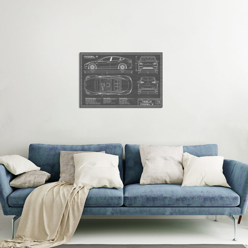 Impression sur plan en verre acrylique Tesla Model 3 (Long Range), H 32 po x l 24 po x P 0,25 po