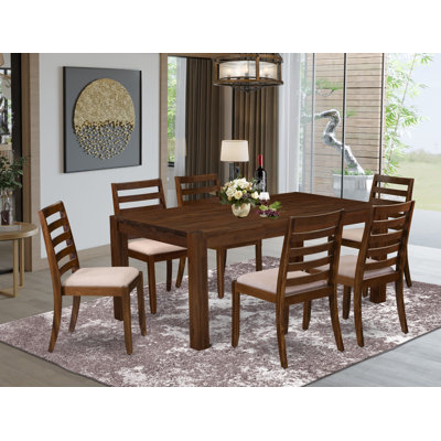 L'ensemble de table de cuisine comprend une table de cuisine rectangulaire et 4 chaises empilables en tissu de polyester brun clair, finition noyer antique.