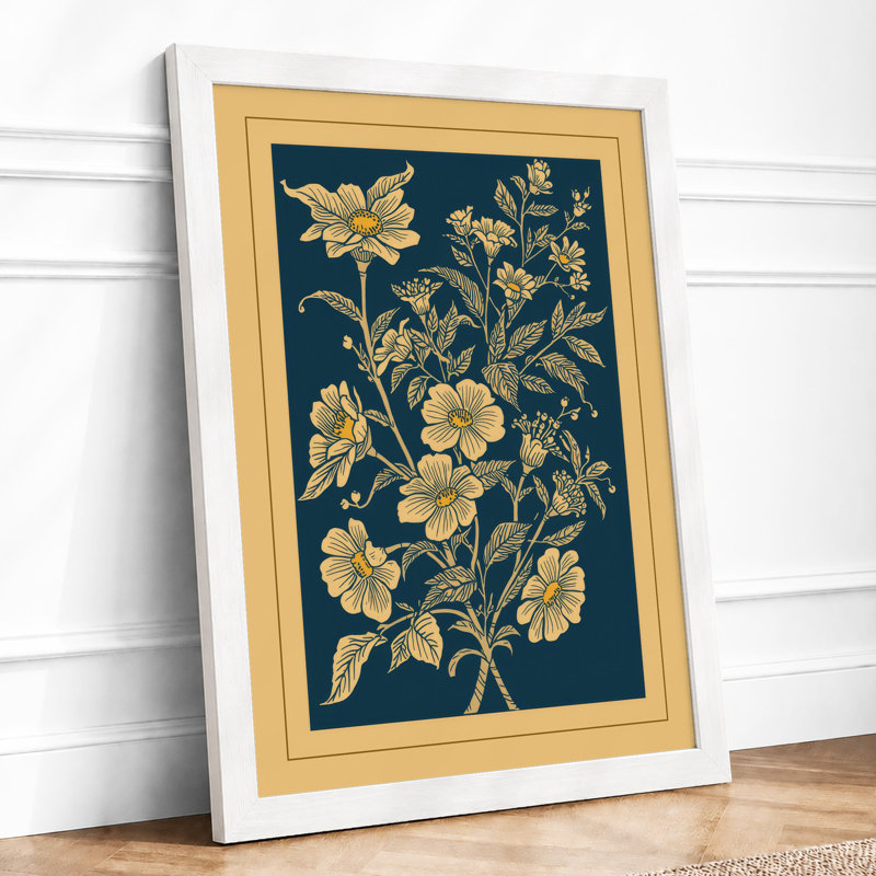 Golden Study Botanical - Framed Print, A2 - 59.4 x 42.0 cm, White