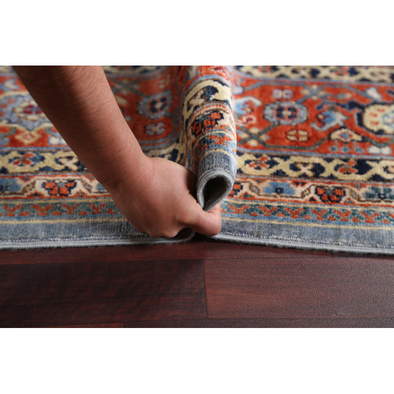 Tapis bleu noué à la main de conception unique 8 pi 1 po x 9 pi 10 po