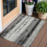 Tapis extérieur lavable rayé noir et ivoire 3 pi x 5 pi
